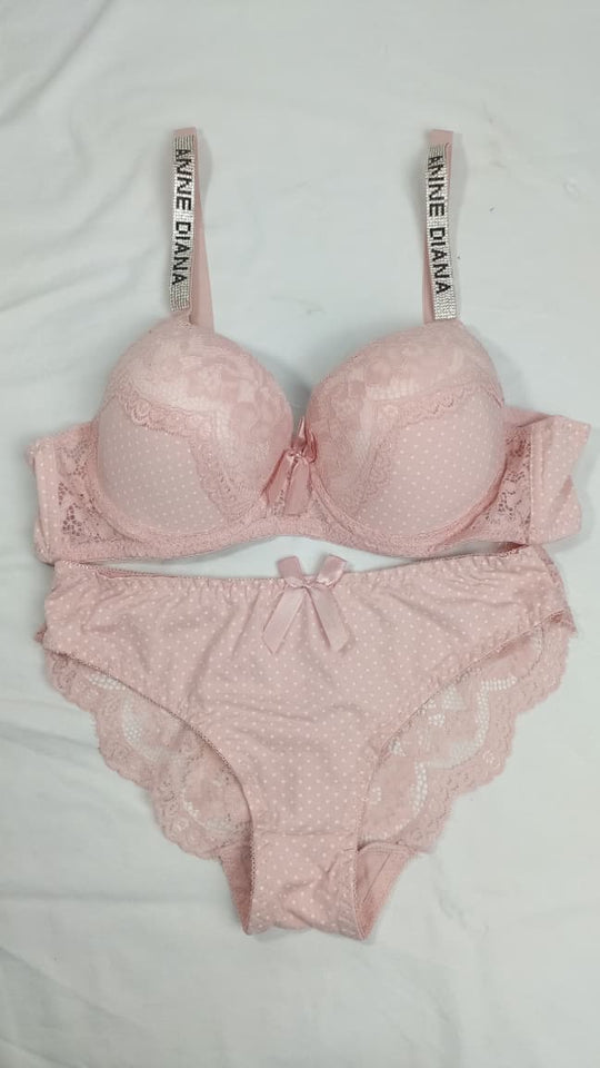 Stylish Light Pink Double Padded Bra With Matching Panty