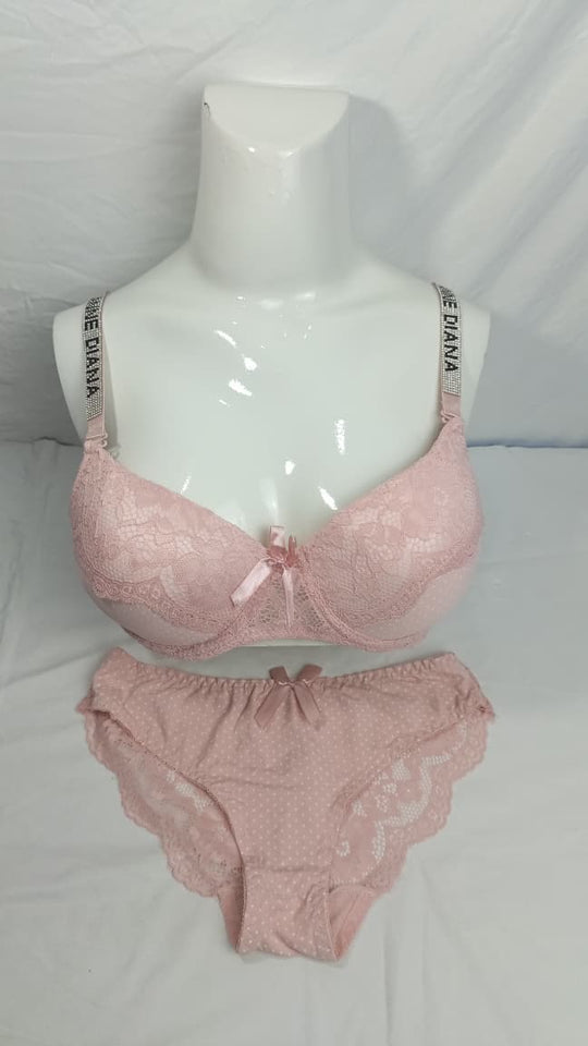 Stylish Light Pink Double Padded Bra With Matching Panty