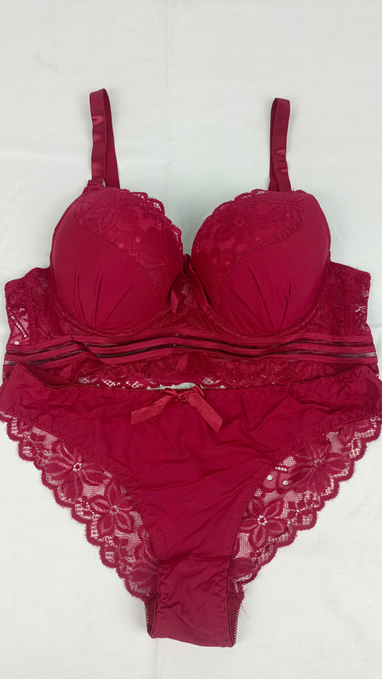 Stylish Mehroon Single Padded Bra With Matching Panty