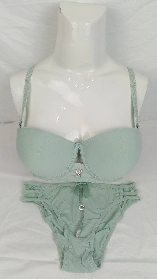 Stylish Mint Green Double Padded Bra With Matching Panty