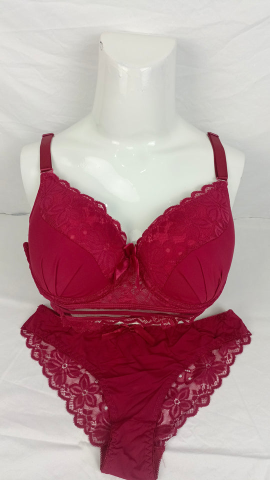 Stylish Mehroon Single Padded Bra With Matching Panty