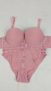 Stylish Pink Double Padded Bra With Matching Panty