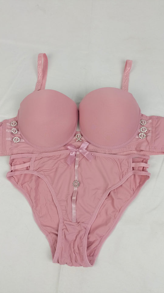 Stylish Pink Double Padded Bra With Matching Panty
