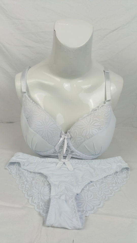 Stylish Light Bluish Whaite Single Padded Bra With Matching Panty