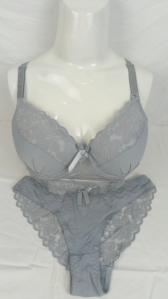 Stylish Grey Single Padded Bra With Matching Panty