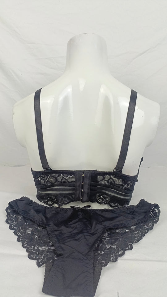 Stylish Black Single Padded Bra With Matching Panty
