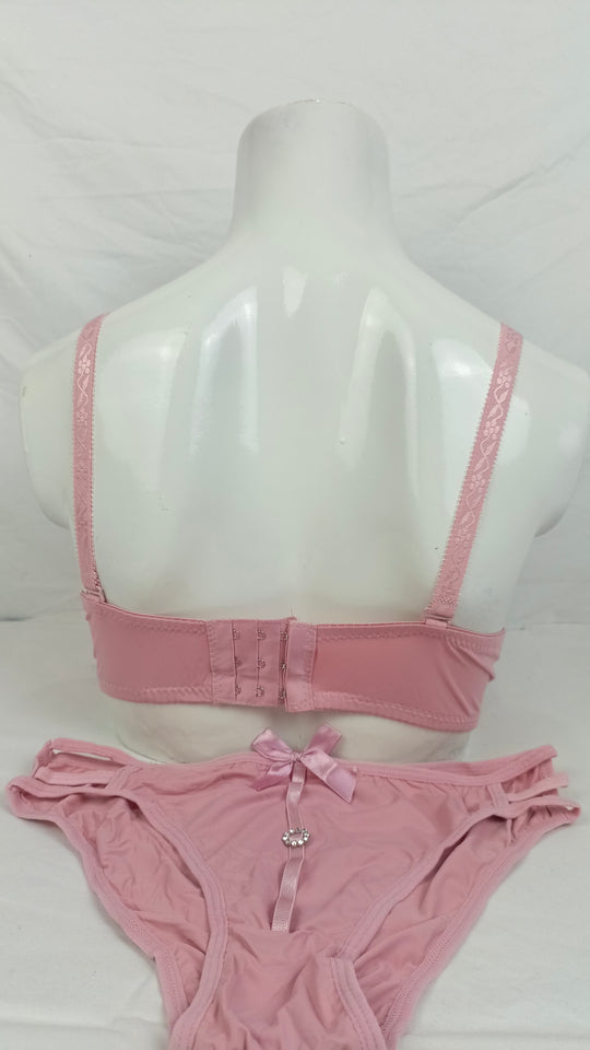 Stylish Pink Double Padded Bra With Matching Panty