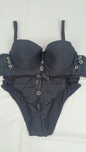 Stylish Black Double Padded Bra With Matching Panty