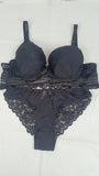 Stylish Black Single Padded Bra With Matching Panty