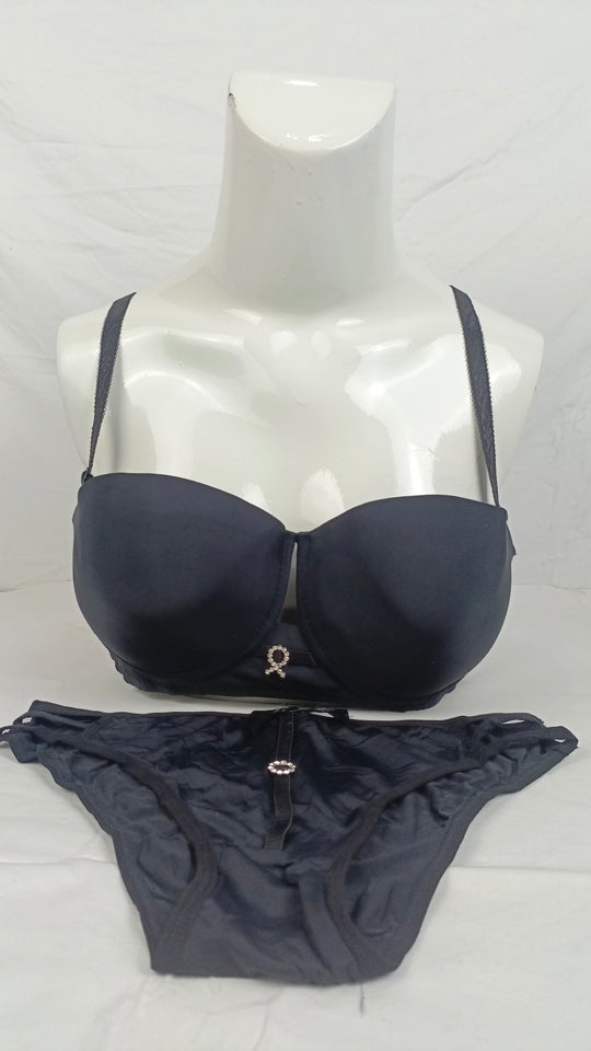 Stylish Black Double Padded Bra With Matching Panty