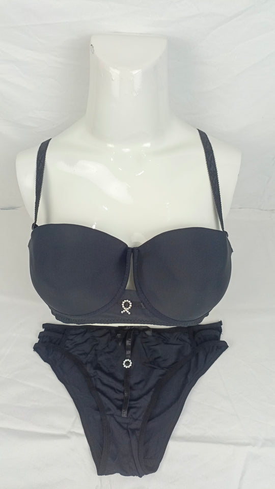 Stylish Black Double Padded Bra With Matching Panty