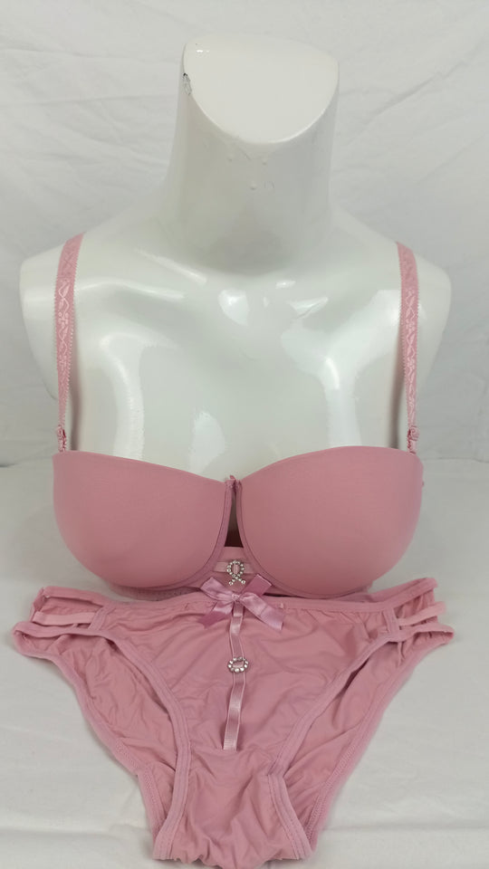 Stylish Pink Double Padded Bra With Matching Panty