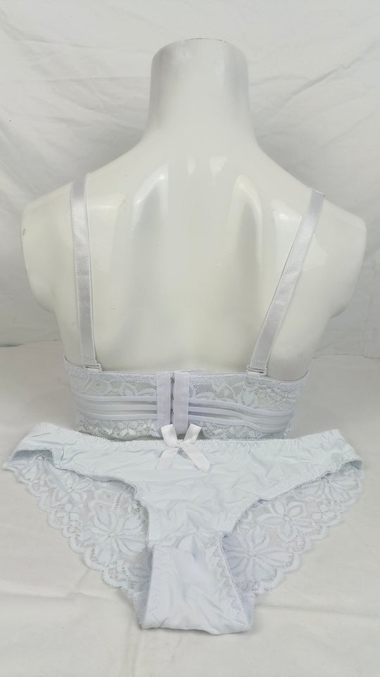 Stylish Light Bluish Whaite Single Padded Bra With Matching Panty