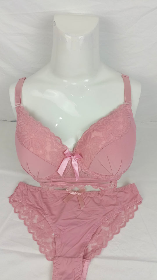 Stylish Pink Single Padded Bra With Matching Panty