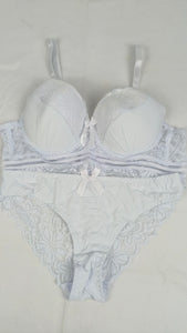 Stylish Light Bluish Whaite Single Padded Bra With Matching Panty
