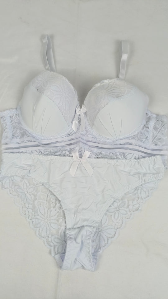 Stylish Light Bluish Whaite Single Padded Bra With Matching Panty