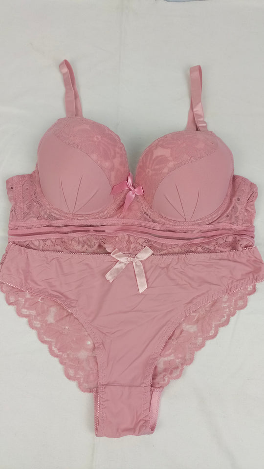 Stylish Pink Single Padded Bra With Matching Panty