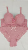 Stylish Pink Single Padded Bra With Matching Panty