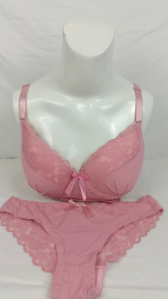 Stylish Pink Single Padded Bra With Matching Panty