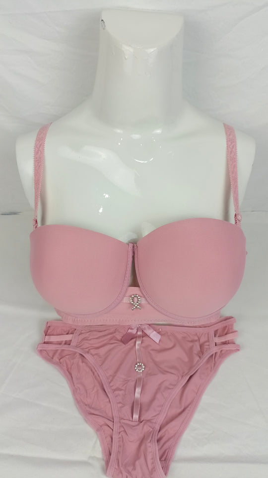 Stylish Pink Double Padded Bra With Matching Panty