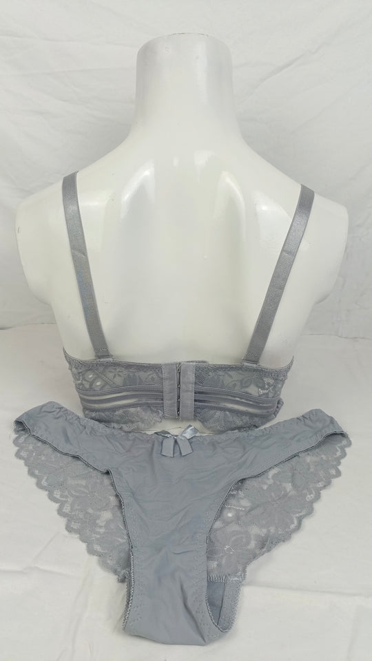 Stylish Grey Single Padded Bra With Matching Panty