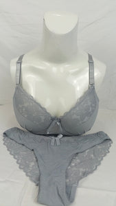 Stylish Grey Single Padded Bra With Matching Panty
